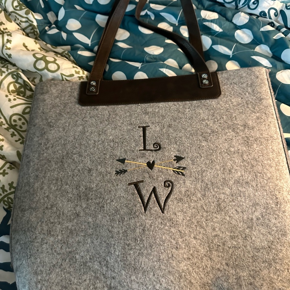 Thirty-One Gray and Brown Tote Bag with Monogram
